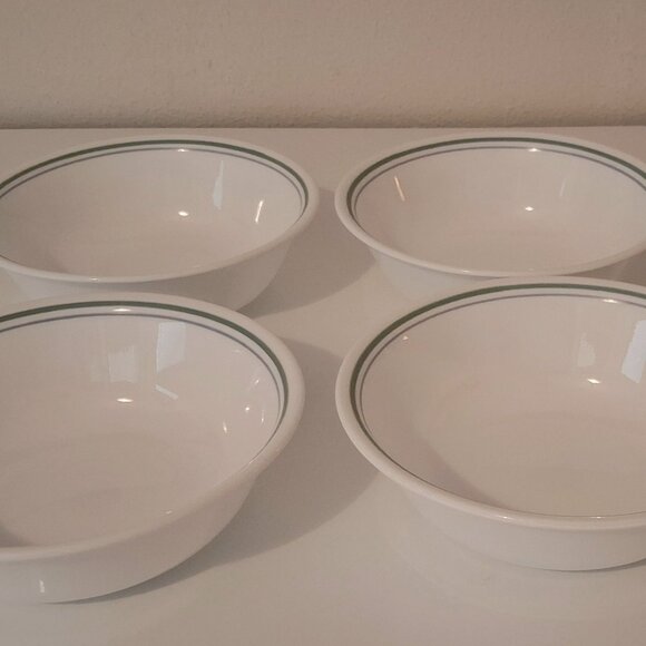 4 Corelle "COUNTRY COTTAGE" Soup/Salad/Cereal Bowls 6 1/4" Green & Blue Stripe - Picture 3 of 13
